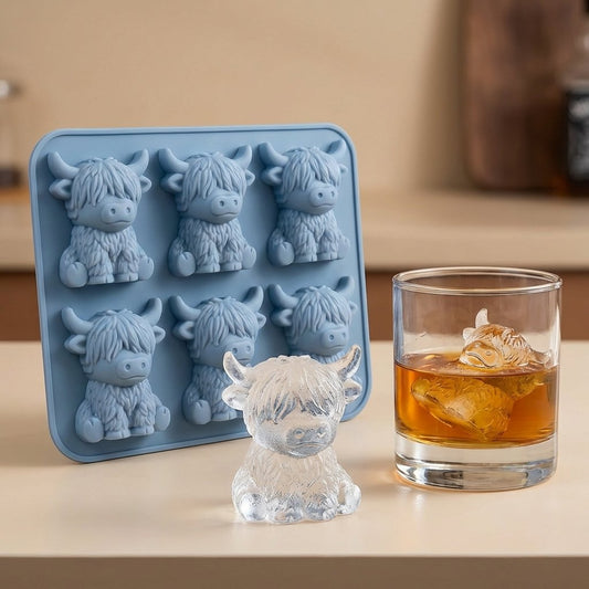 🐮 Formička na kostky ledu ve tvaru mini skotské krávy – roztomilý 3D led do nápojů, na večírky a jako dárek