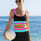 🌼 Třídílné sportovní bikiny z nylonu s barevnými bloky – vysoký pas se zeštíhlujícím efektem na břicho 👙