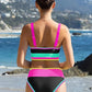 🌼 Třídílné sportovní bikiny z nylonu s barevnými bloky – vysoký pas se zeštíhlujícím efektem na břicho 👙