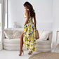 ✨Elegance je tak jednoduchá - 🍋Femei Elegant Lemon Print Spaghetti Strap Flowy rochie lungă