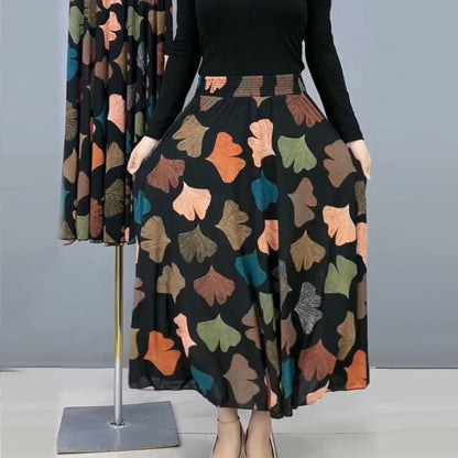 👗Dámská módní květinová skládaná dlouhá sukně s vysokým pasem
