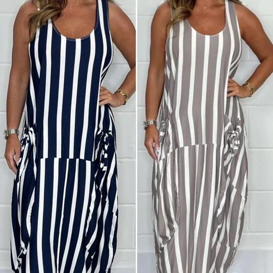 👗Šaty s pruhem Oversized Tie-Front Pocket Dress