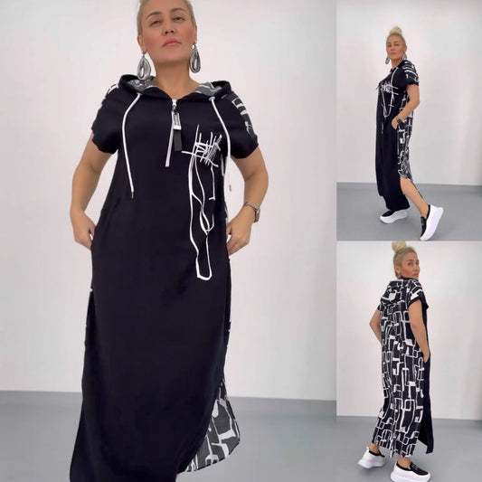 🔥👗Maxi šaty na zip s kapucí