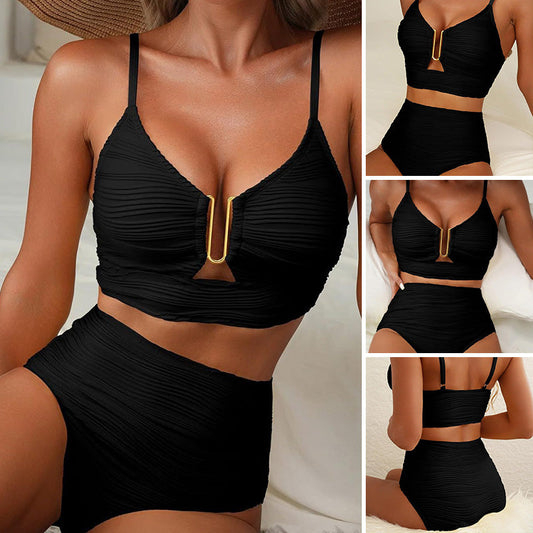 🔥 S-2XL 🌞 Dámské plavky s vysokým pasem a lemováním 🌊👙