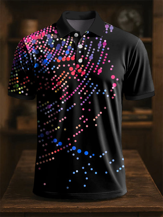 Pánské retro abstraktní barevné polka dot art print casual business polo shirt