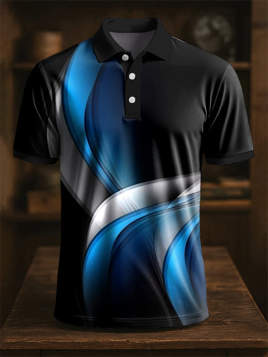 Pánské retro abstraktní linka art print casual business polo shirt
