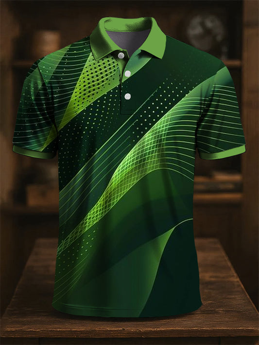 Pánské retro linka polka dot texturované umění tisk casual business polo košile