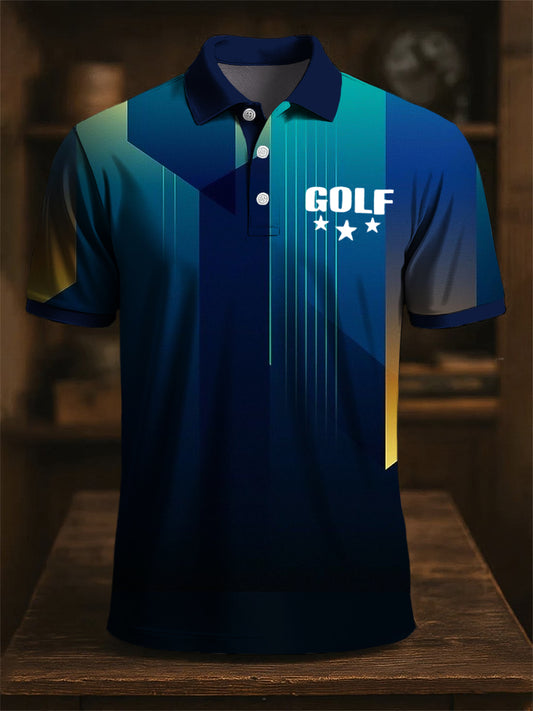 Art classic abstract gradient geometric print casual business polo shirt