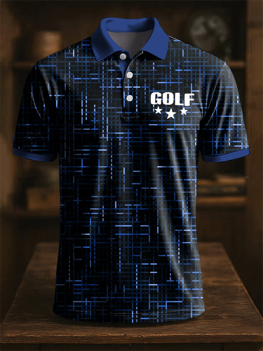 Art classic line check print casual business polo shirt