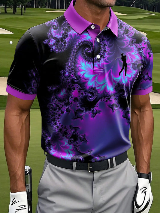 Pánské retro umění abstraktní špirálová tlač casual business polo shirt