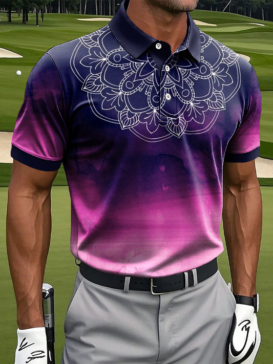 Pánské retro umění gradient mandala print casual business polo shirt