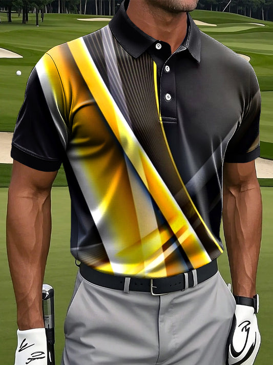 Pánské retro gradient barva pruhované umělecké tisk neformální obchodní polo košile