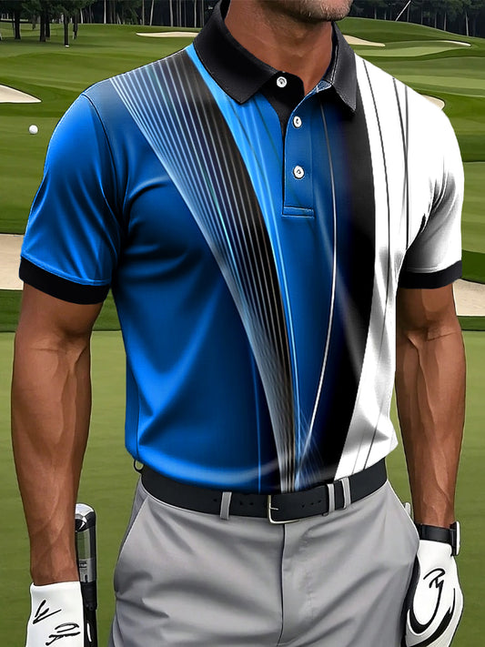 Pánské retro gradient pruh texturované umění tisk casual business polo košile