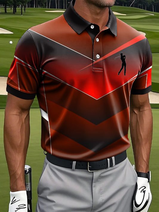 Men's retro gradient color block art print casual business polo shirt