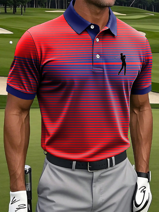 Pánské retro gradient pruhované art print casual business polo shirt