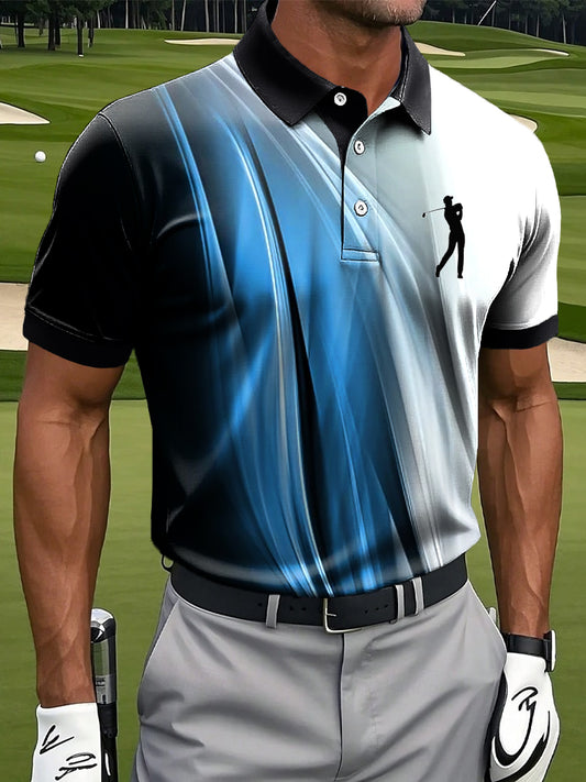 Pánské retro abstraktní linka art print casual business polo shirt
