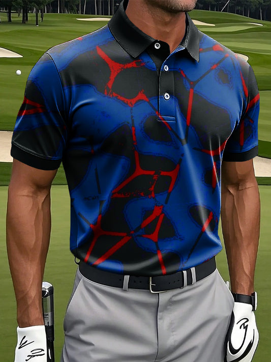 Pánské retro abstraktní geometrické art print casual business polo shirt