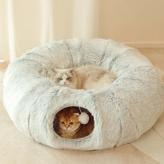 🐱Skládací měkký kulatý tunelový pelíšek pro kočky 2 v 1