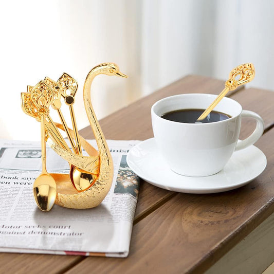 🦢✨☕ Kreativní sada lžiček na míchání kávy s motivem labutí (6 lžiček)