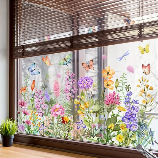 ✨POSLEDNÍ DEN 50% SLEVA!💐Barevná květinová kytice jako samolepka na okno🖼️