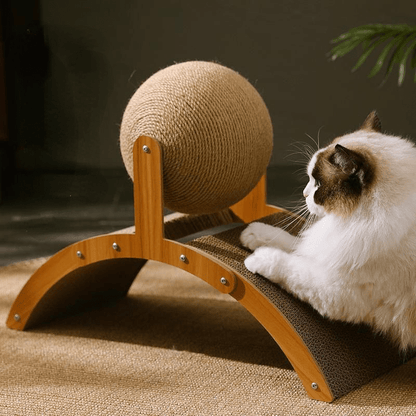 💖 Přírodní sisalový škrabací míček pro kočky s kartonovou podložkou – uspokojí potřebu škrábání, odolný sisal a chrání nábytek 🧶