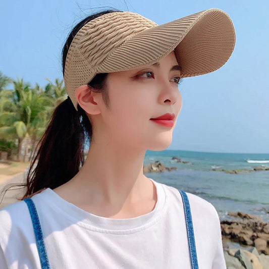 🔆 1+1 zdarma 🧢Nejprodávanější prodyšná sluneční čepice bez vršku – otevřený horní design, široký okraj, lehká, skládací, UV ochrana, více barev