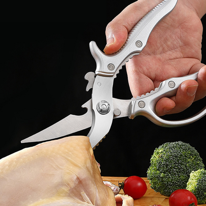 ✂️⚡ Odolné multifunkční kuchyňské nůžky – nástroj 4 v 1 s škrabkou na ryby, otvírákem na láhve a bezpečnostní pojistkou 🔪