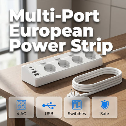 Rozbočovač se 4 zásuvkami, samostatnými vypínači a USB porty