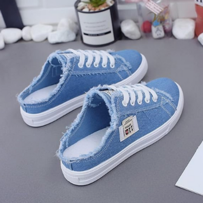 💐Dámské džínové nazouvací pantofle - pohodlná podrážka a uvolněný styl 👟☀️