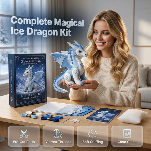 Patchworková sada Ice Dragon s motivem plsti - sada na šití Arctic Winter Guardian