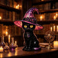 Gotická halloweenská stolní lampa s čarodějnicí a kočkou