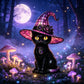 Gotická halloweenská stolní lampa s čarodějnicí a kočkou