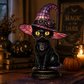 Gotická halloweenská stolní lampa s čarodějnicí a kočkou