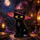 Gotická halloweenská stolní lampa s čarodějnicí a kočkou