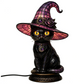 Gotická halloweenská stolní lampa s čarodějnicí a kočkou