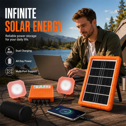 Přenosný solární systém se 2 LED světly